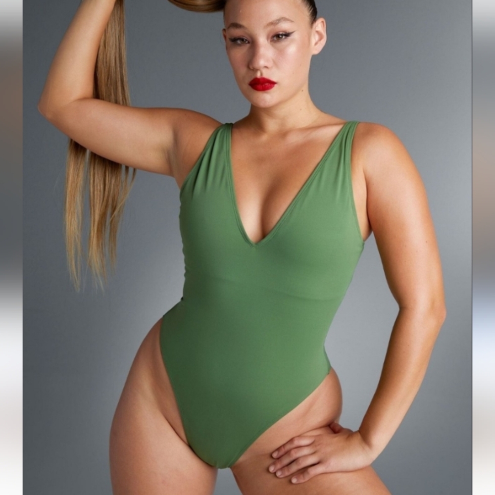 TA3 Army Green Hi Cut Plungey Shapewear One Piece Swimsuit Size 3x Reg/Long NWT